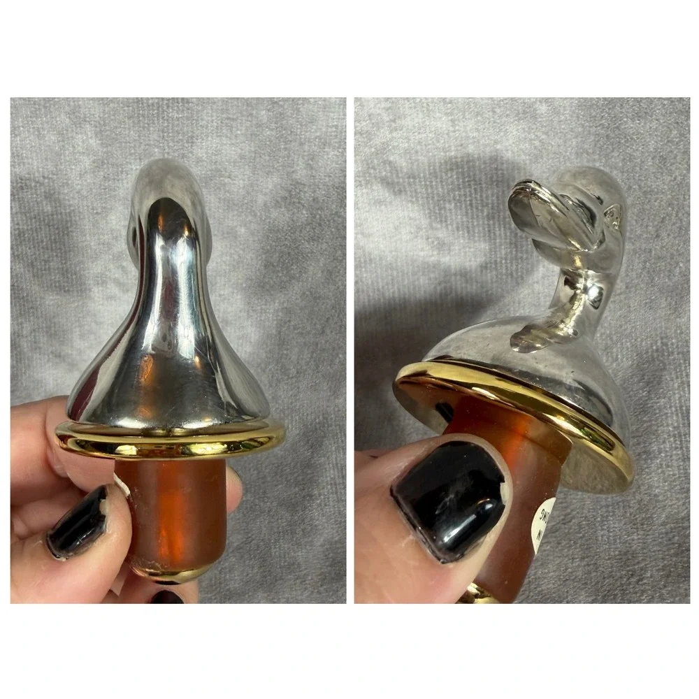 Vtg Silver Duck Head Wine Bottle Stopper Mallard Silverplate Barware‎ Hong Kong